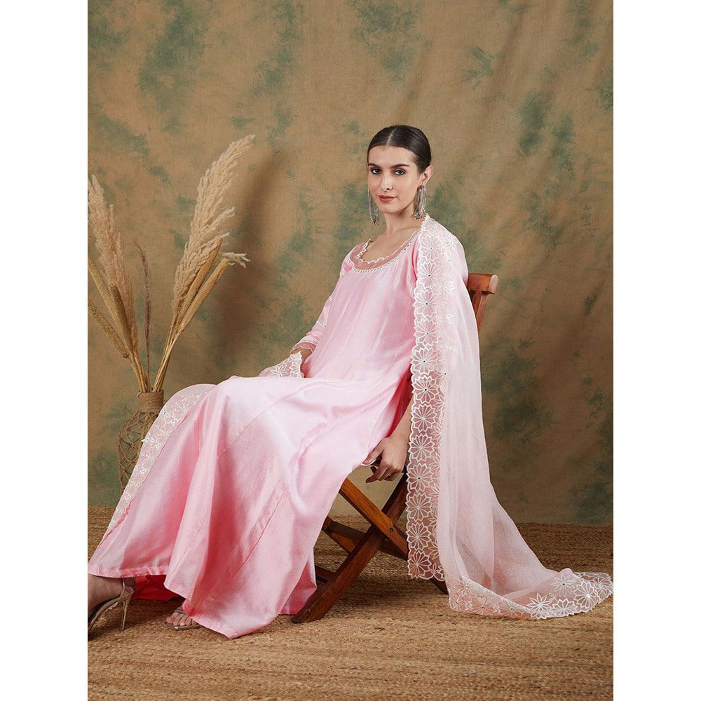 Label Nitika Baby Pink Embroidered Anarkali Kurta & Dupatta (Set of 2)