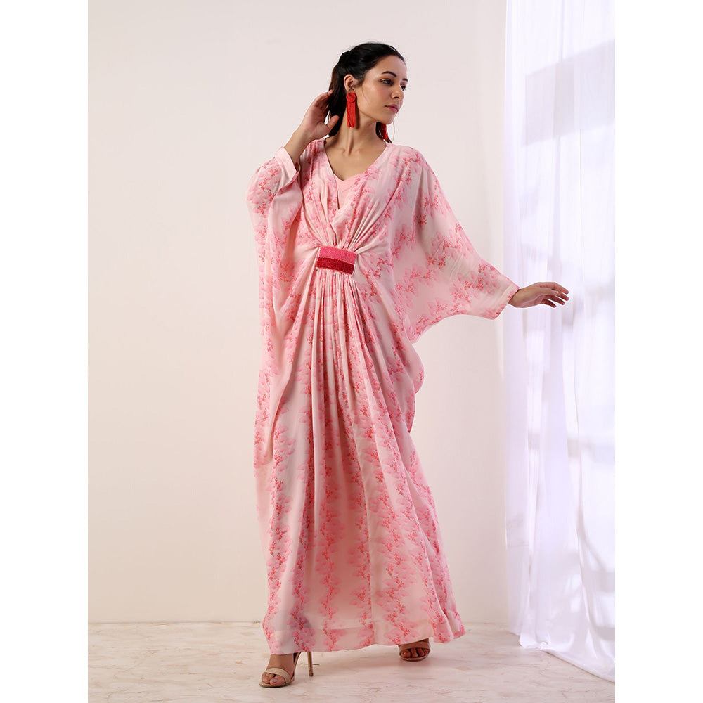 Label Nitika Baby Pink Kaftan Style Maxi Dress with Slip (Set of 2)