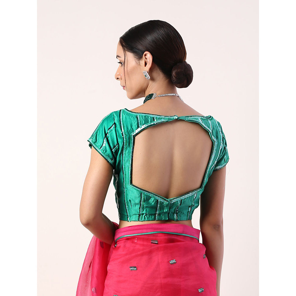Label Nitika Pink Embroidered Organza Saree with Stitched Blouse