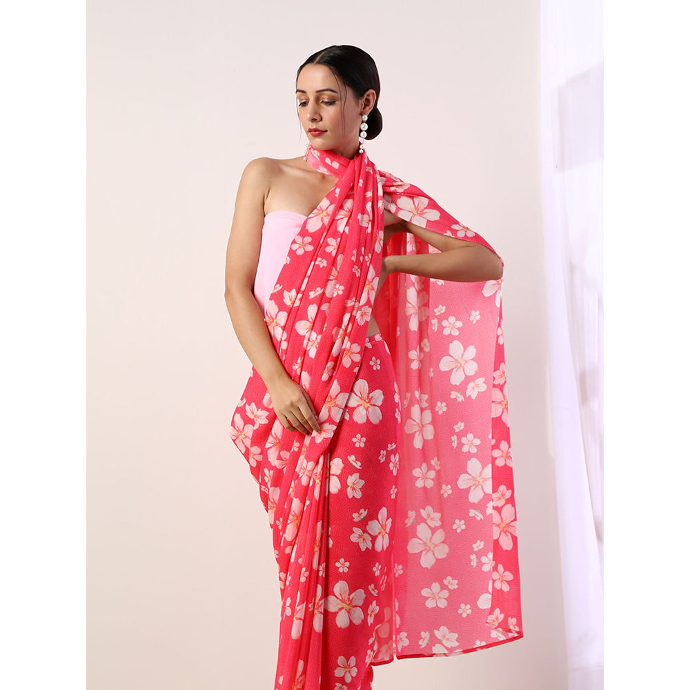 Label Nitika Hot Pink Crepe Saree with Untitched Blouse