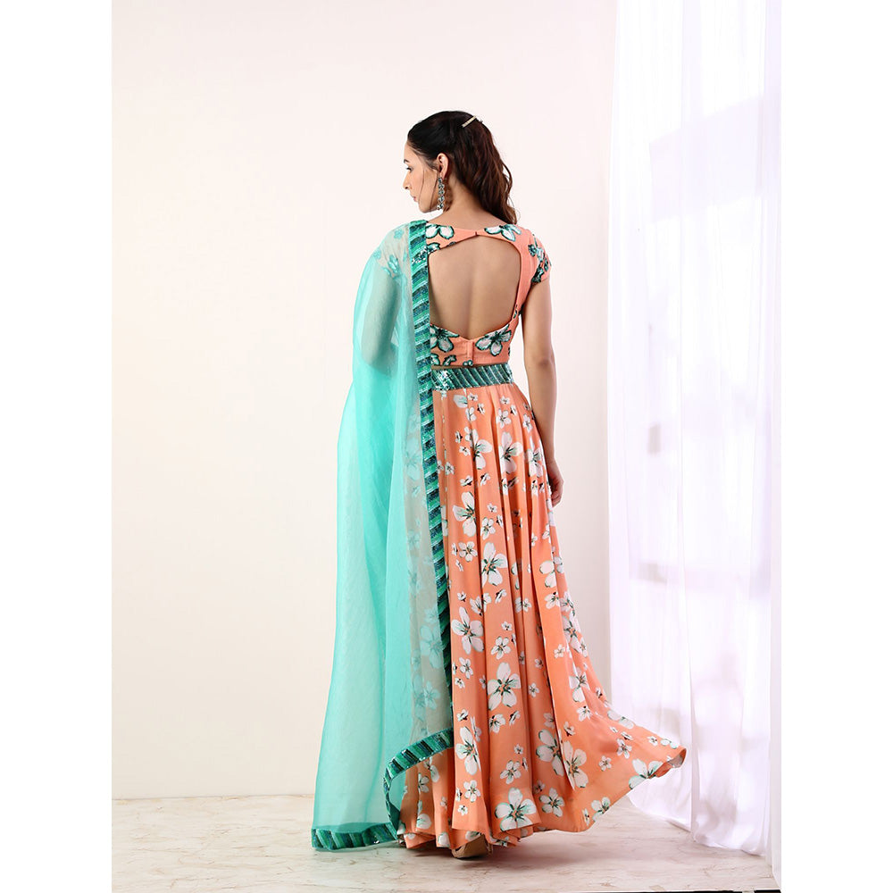 Label Nitika Coral Embroidered Lehenga Blouse & Dupatta (Set of 3)