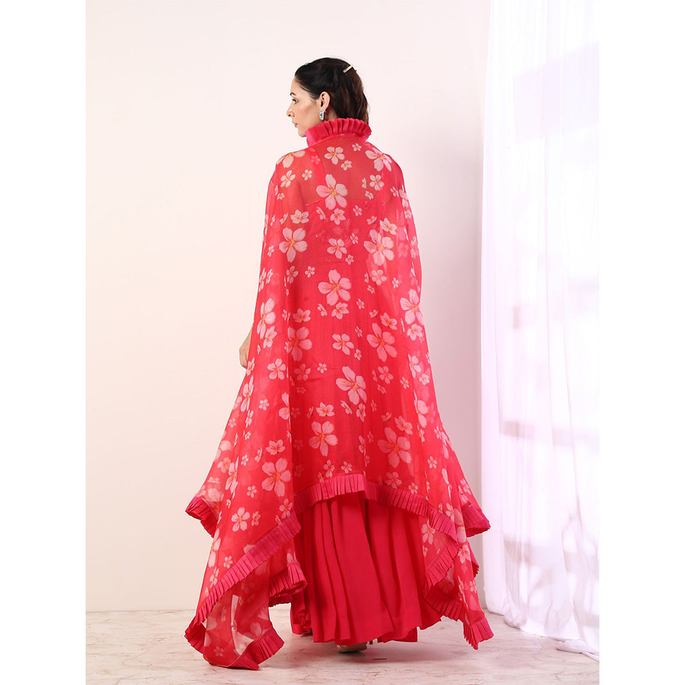 Label Nitika Hot Pink Pleated Skirt Blouse & Jacket (Set of 3)