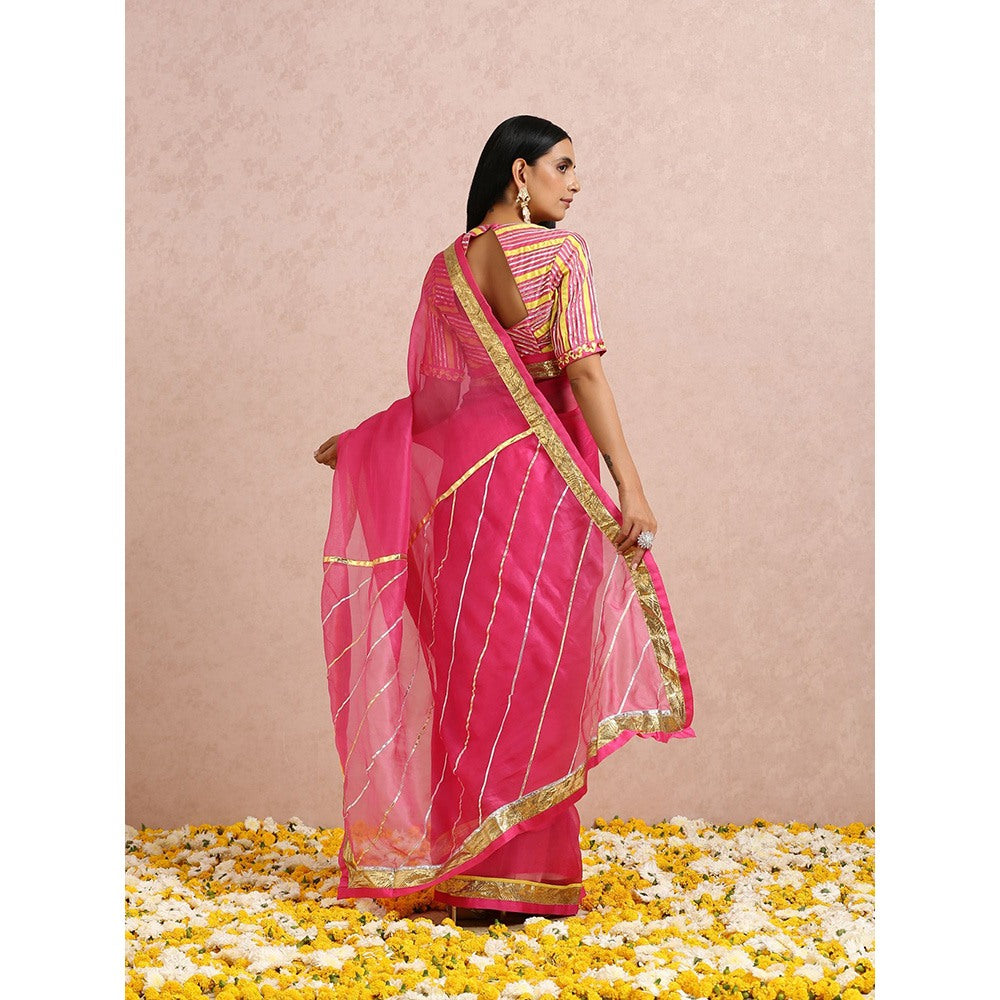 Label Nitika Pink Organza Saree with Stitched Blouse