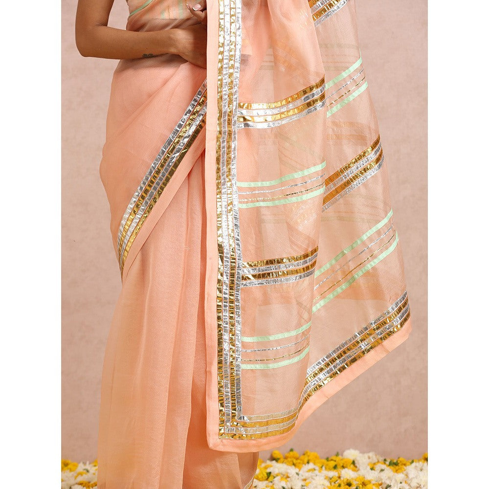 Label Nitika Peach Gota Work Saree with Stitched Blouse