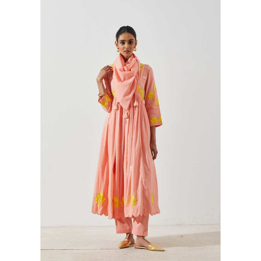 Label Earthen Women Peach Floral Anarkali Kurta with Pant (Set of 2)