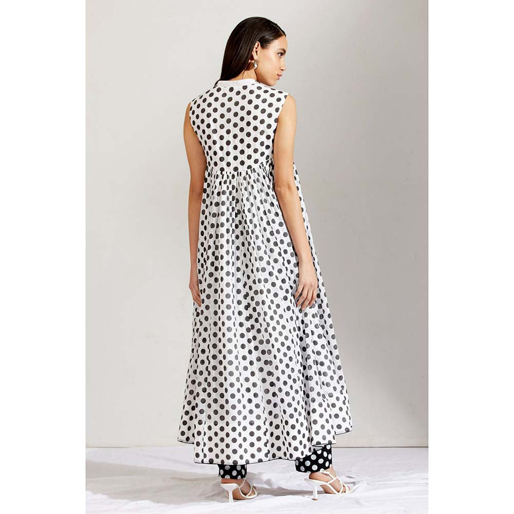 Label Earthen Women White Polka Dots Anarkali Kurta with Pant (Set of 2)