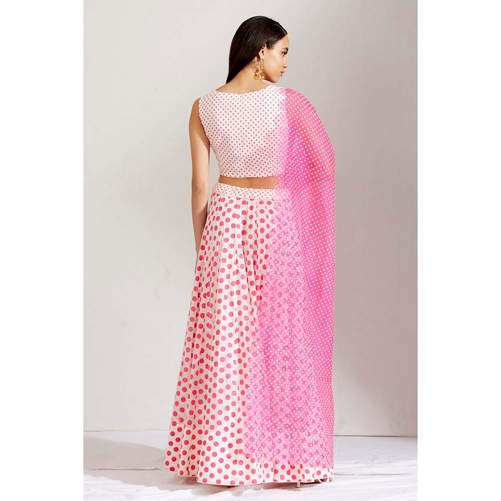Label Earthen Women Pink Polka Dots Lehenga with Choli & Dupatta (Set of 3)