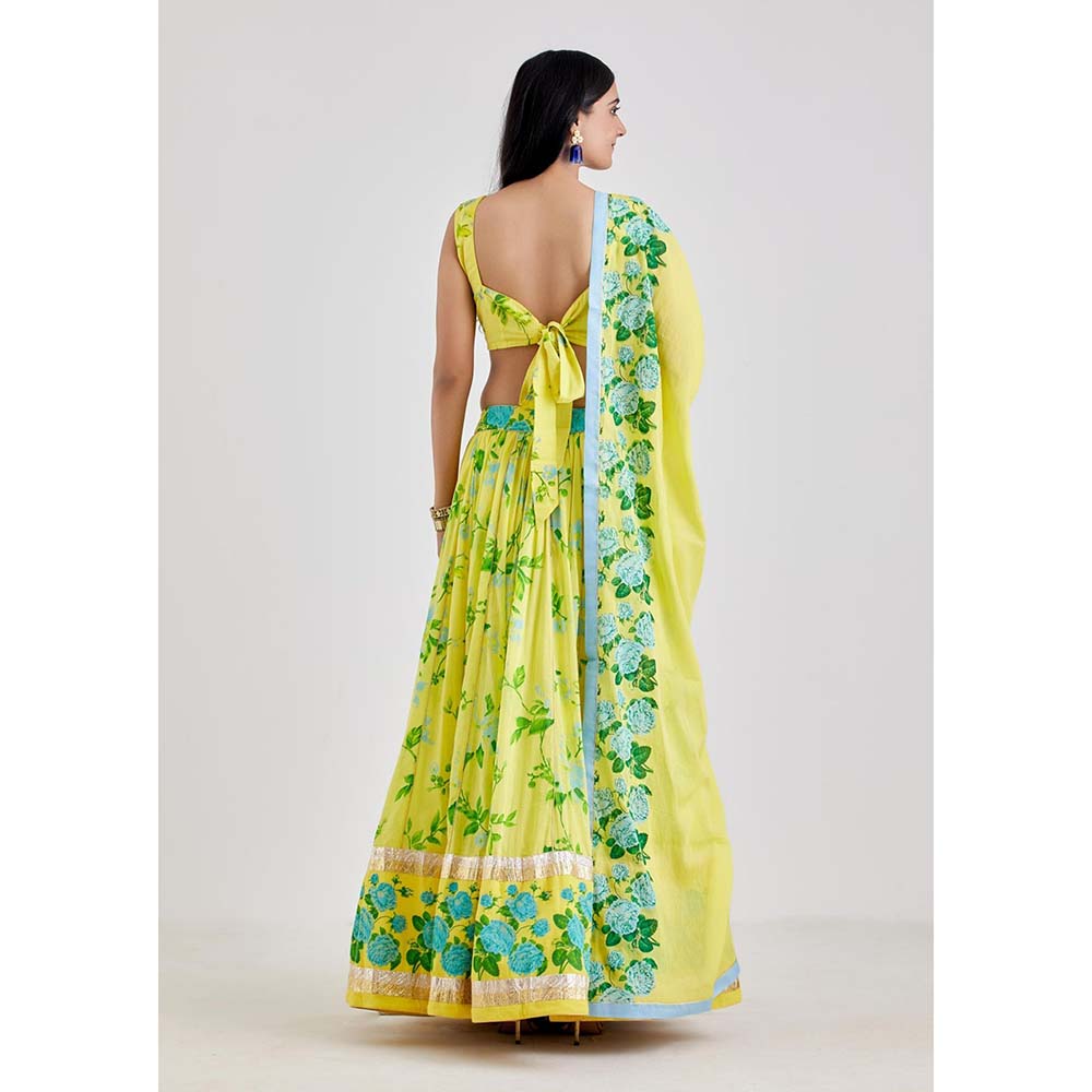 Label Earthen Women Yellow Floral Lehenga with Choli & Dupatta (Set of 3)