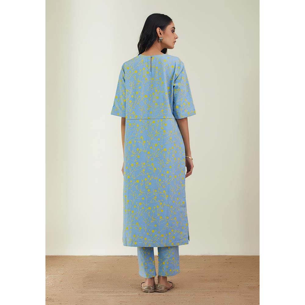 Label Earthen Women Blue Floral Kurta with Pant (Set of 2)