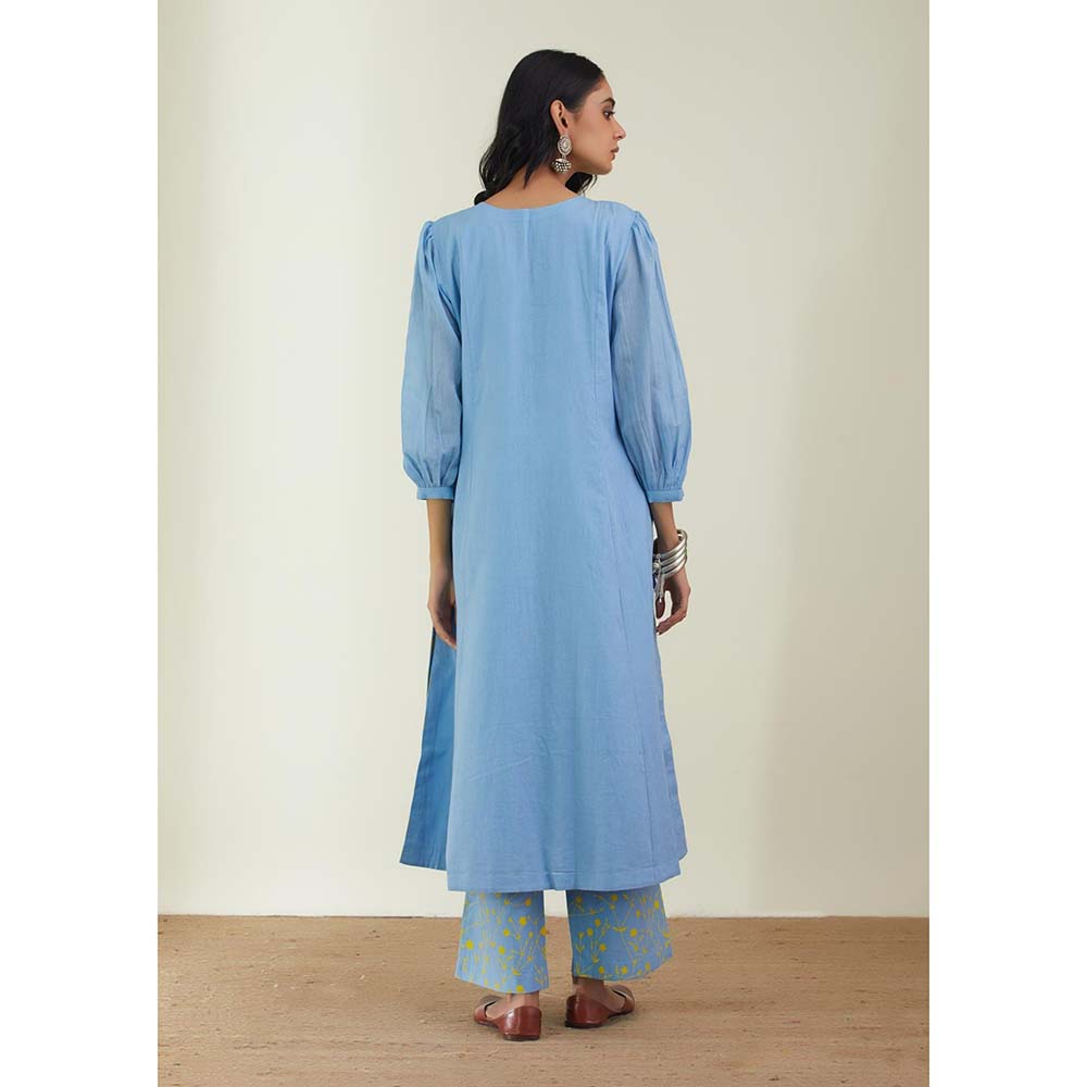 Label Earthen Women Blue Floral Kurta with Pant (Set of 2)