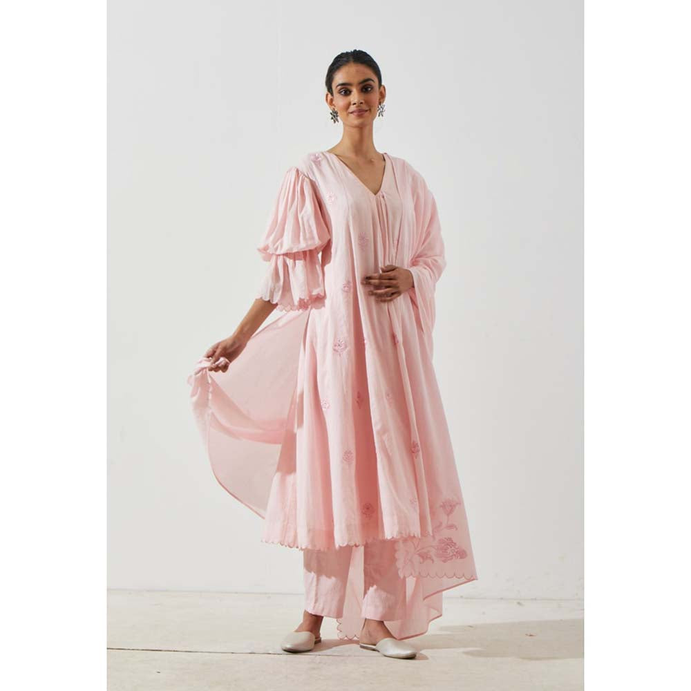 Label Earthen Women Pink Floral Kurta with Pant (Set of 2)