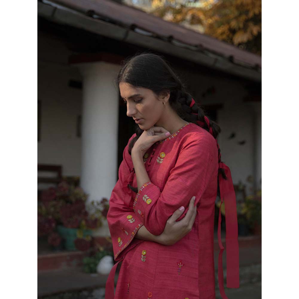 Label Earthen Women Pink Floral Kurta with Pant (Set of 2)