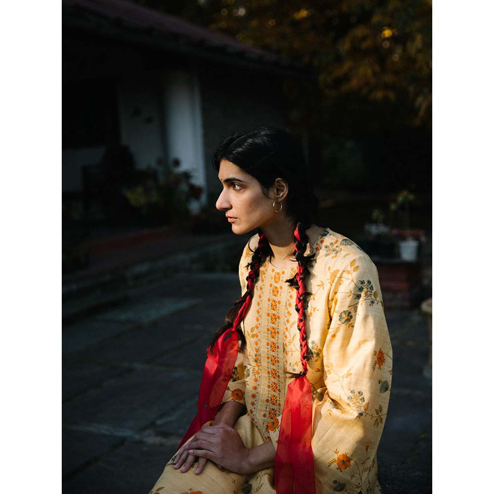 Label Earthen Women Yellow Floral Kurta with Pant (Set of 2)