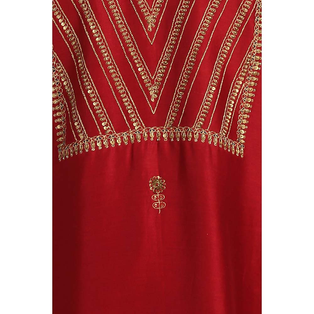Label Earthen Women Maroon Embroidered Kurta with Pant & Dupatta (Set of 3)