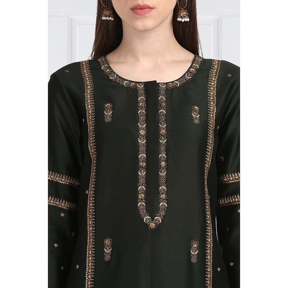 Label Earthen Women Black Embroidered Kurta with Pant & Dupatta (Set of 3)