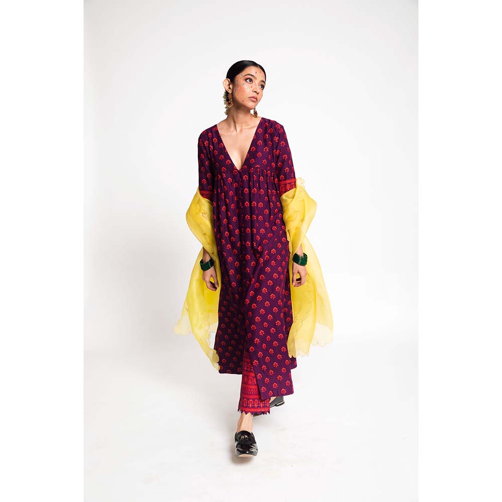 Label Earthen Women Purple Floral Kurta with Pant & Dupatta (Set of 3)