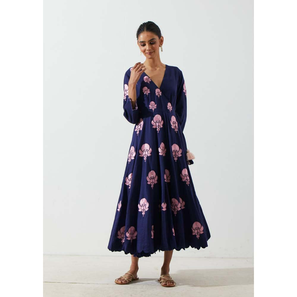 Label Earthen Women Navy Blue Floral Maxi Dress