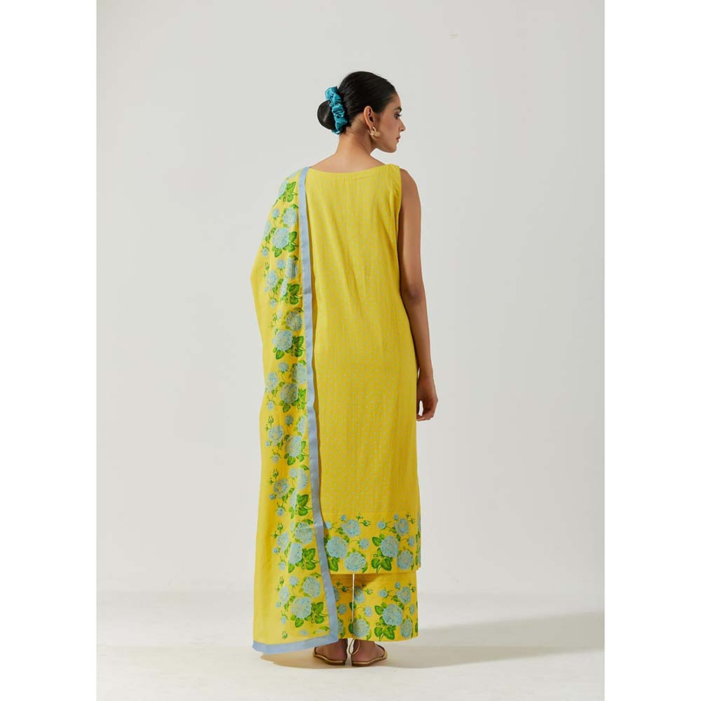 Label Earthen Women Yellow Floral Kurta with Palazzo & Dupatta (Set of 3)