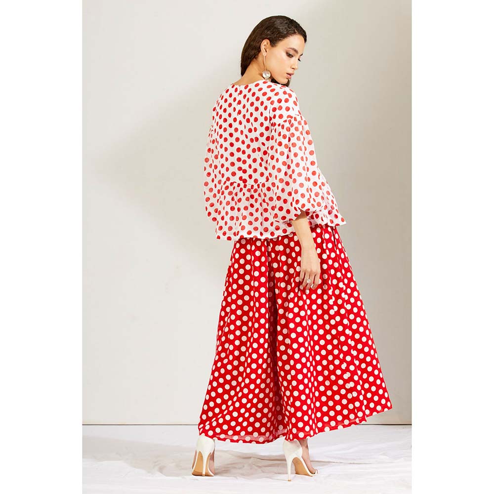 Label Earthen Women Red Polka Dots Top with Palazzo (Set of 2)