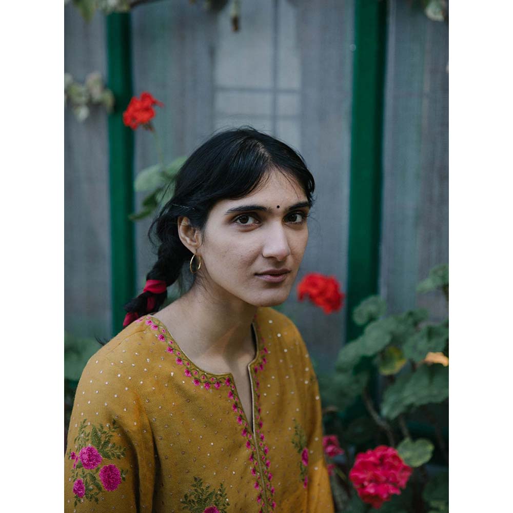 Label Earthen Women Mustard Floral Kurta with Salwar & Dupatta (Set of 3)