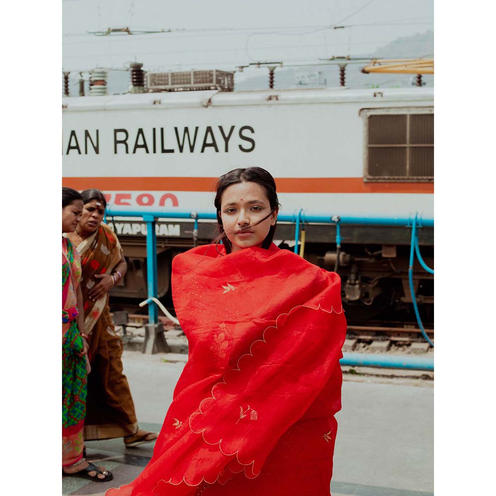 Label Earthen Women Red Embroidered Kurta with Sharara & Dupatta (Set of 3)