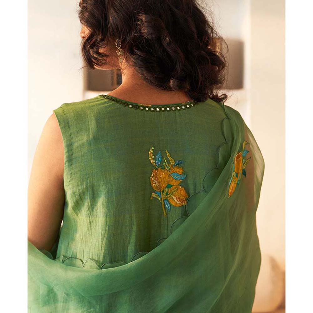 Label Earthen Sringar Woven Kurta with Mirror Detailing with Dupatta (Set of 3)