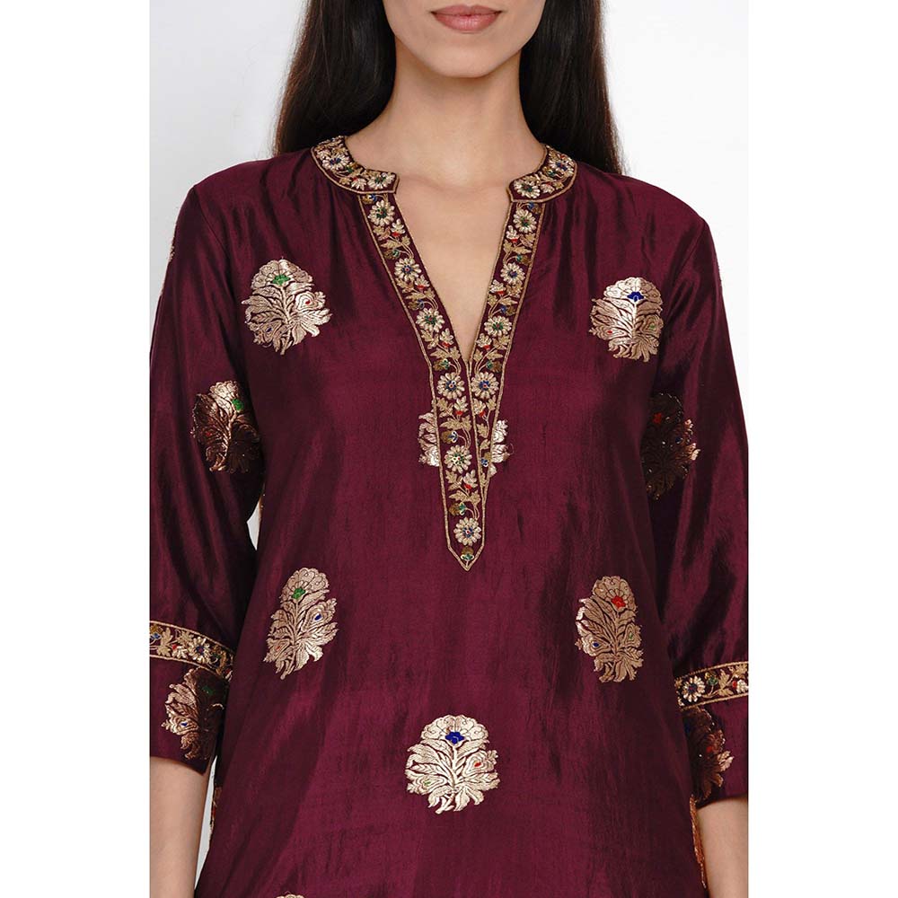 Label Earthen Phalsa Zari Resham Kurta with Sharara (Set of 2)