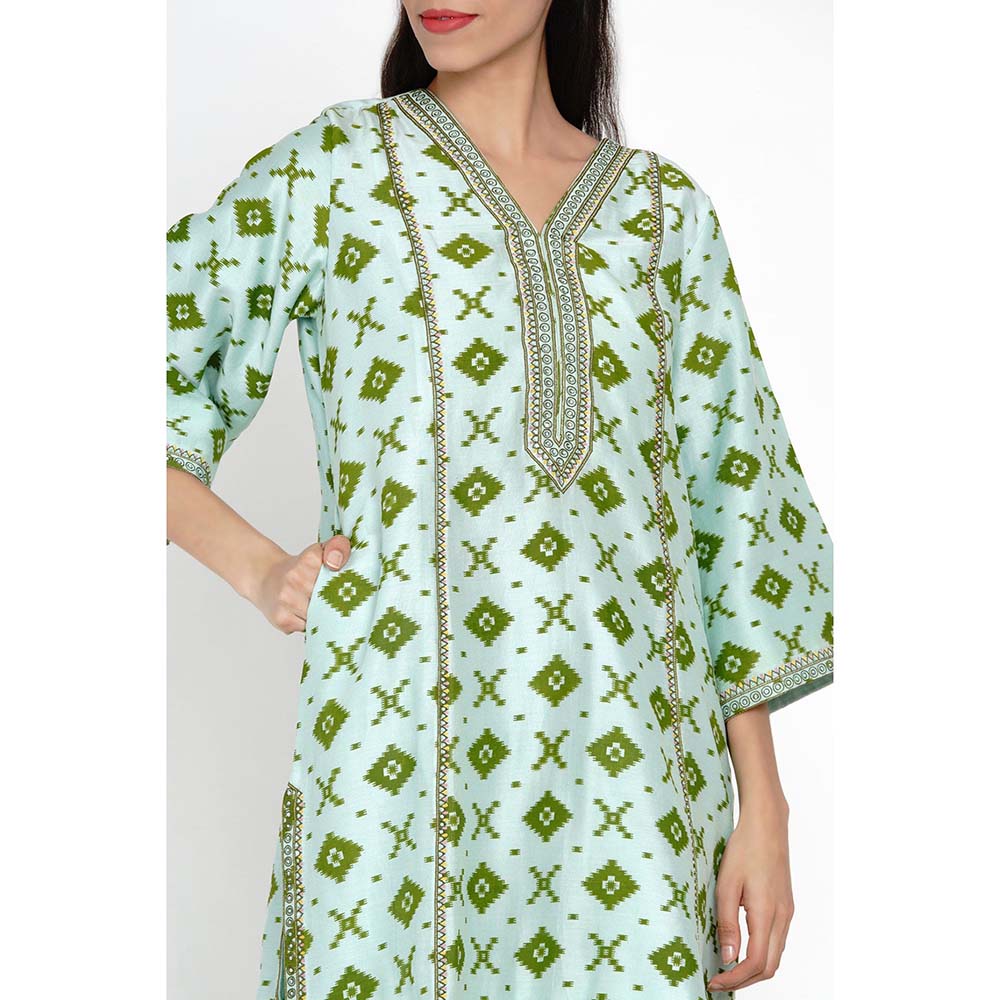 Label Earthen Green Geomatic Kurta & Pant (Set of 2)