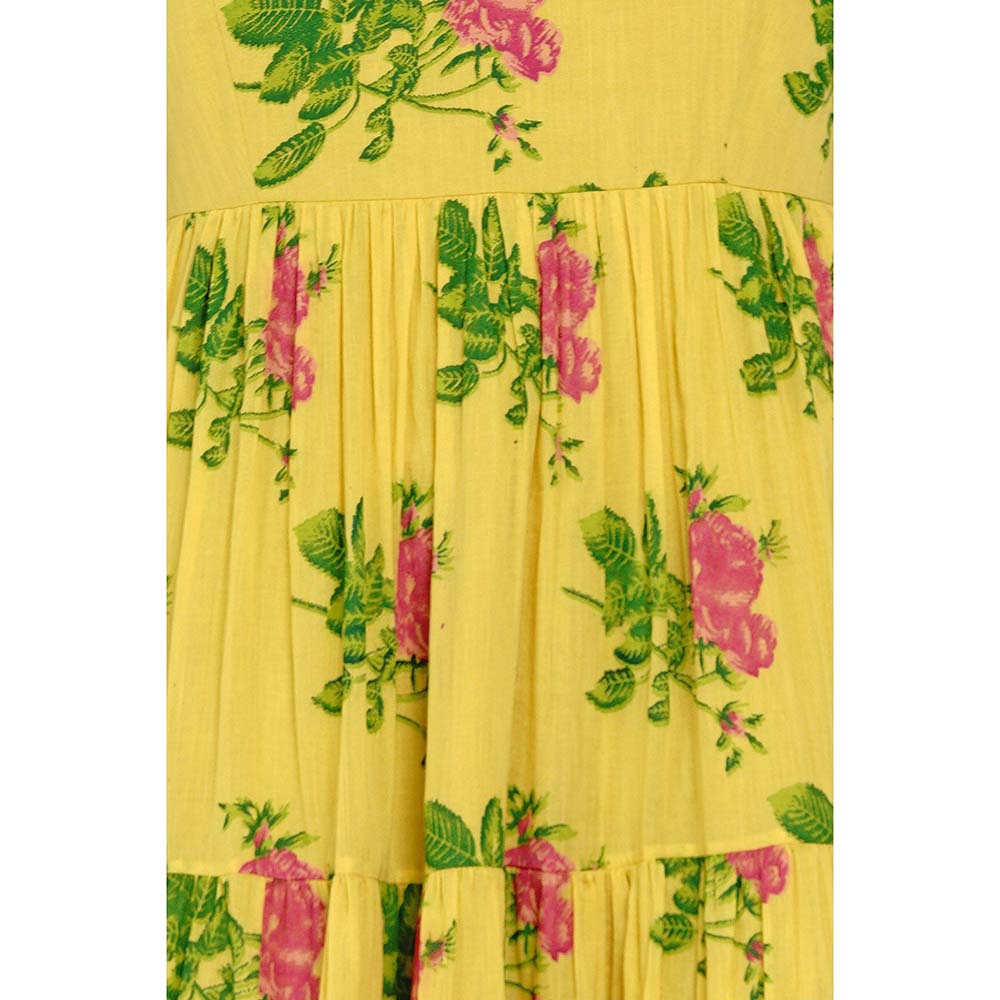 Label Earthen Yellow Phool Patti Floral Maxi Dress