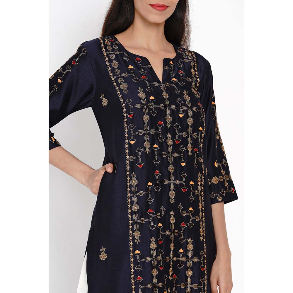 Label Earthen Neelzari Zari & Hand Embroidered Kurta Palazzo & Dupatta (Set of 2)