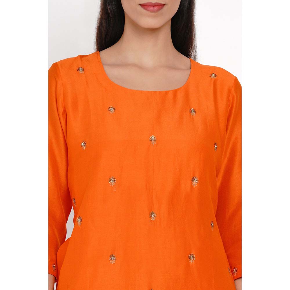 Label Earthen Kesari Hand-Embroidered Motif Kurta with Pant & Dupatta (Set of 3)