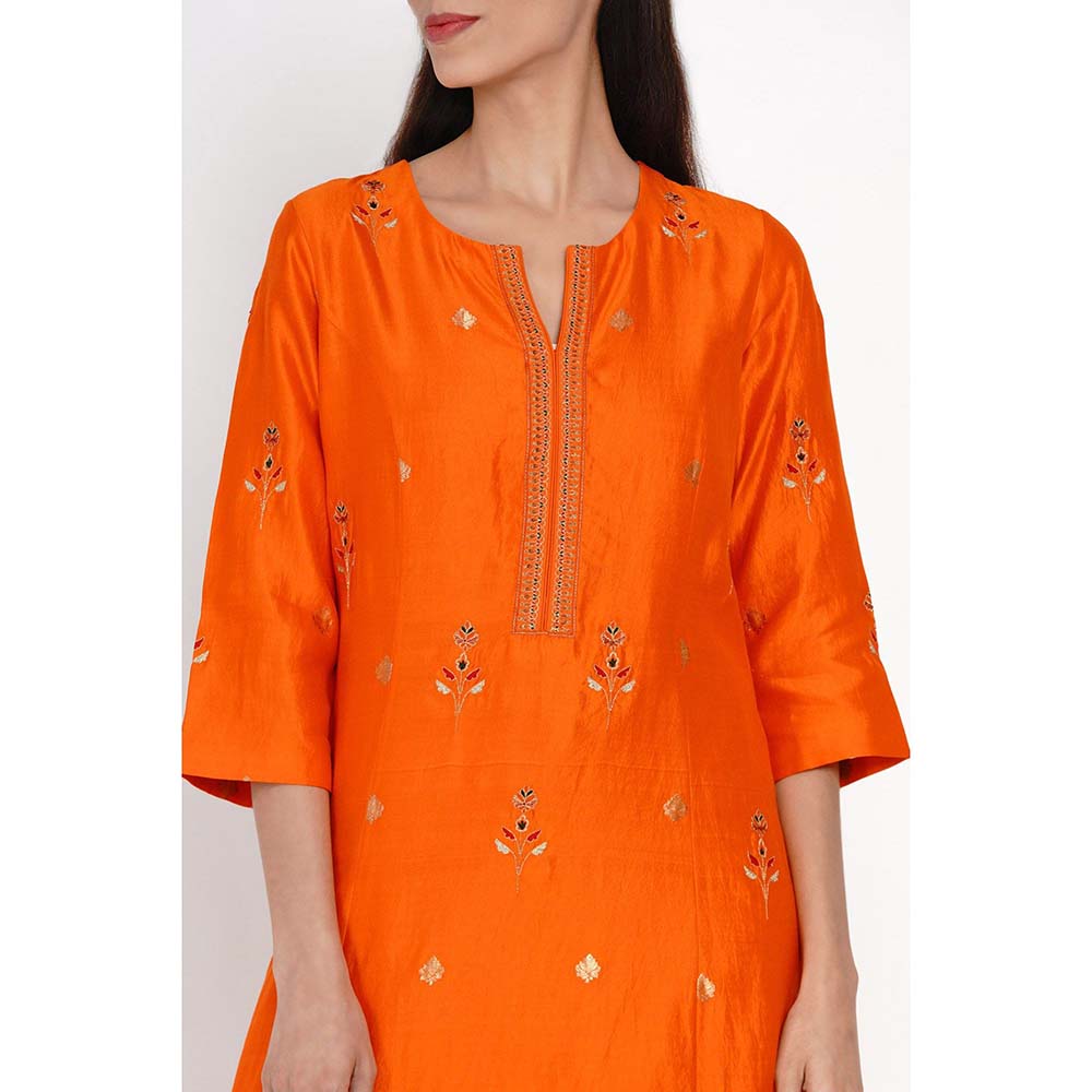 Label Earthen Banarasi Kesar Embroidered Kurta Pant with Polka Dupatta (Set of 3)