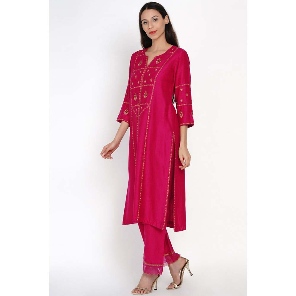 Label Earthen Ratna Gulab Silk Kurta with Pant (Set of 2)