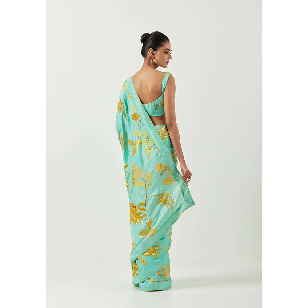 Label Earthen Asmaani Jaak Sitara Saree with Stitched Blouse