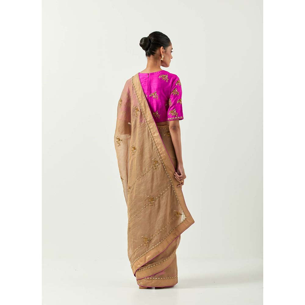 Label Earthen Surmai Gulab Woven Saree with Zardozi with Stitched Blouse