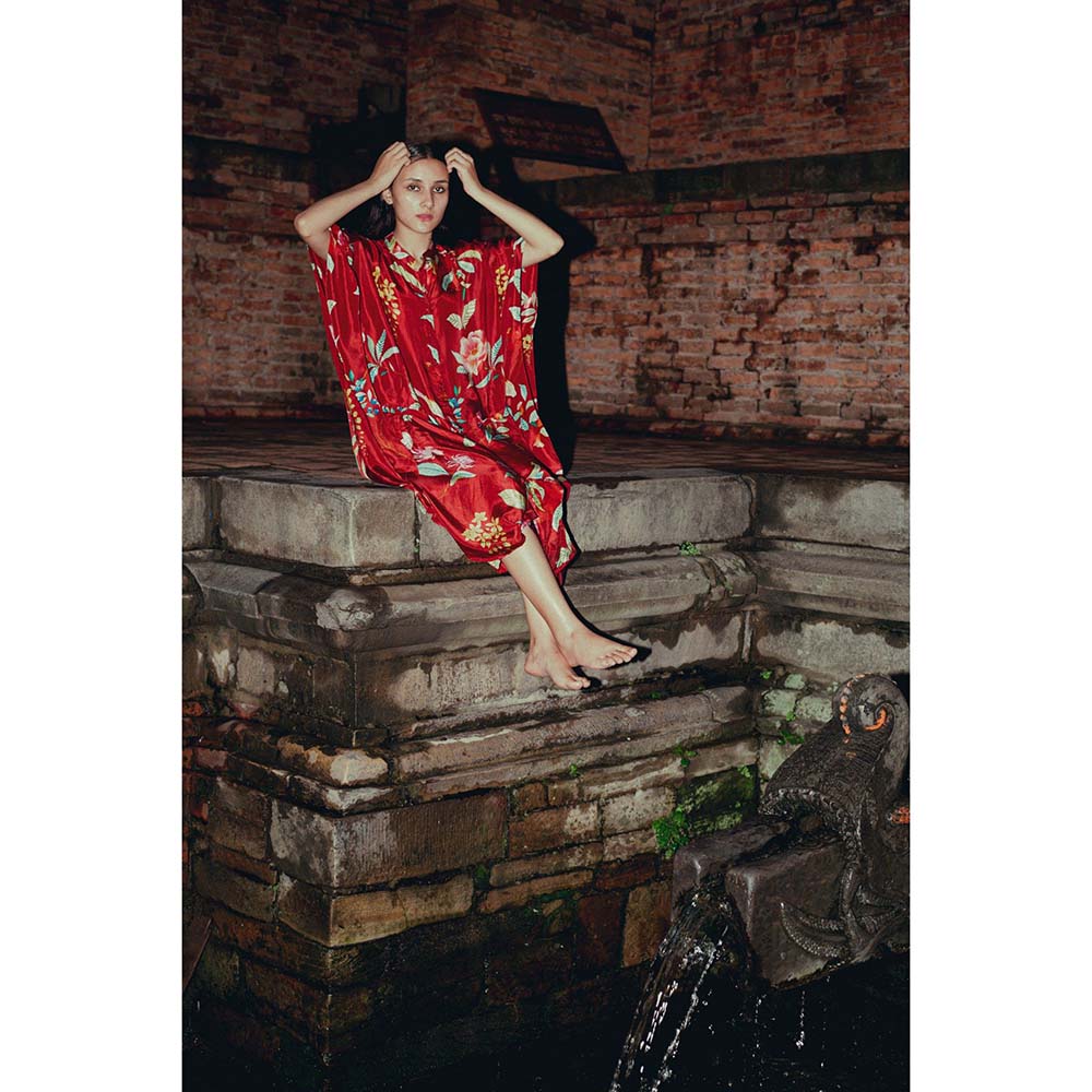 Label Earthen Laal Phool Floral Kurta with Pant (Set of 2)