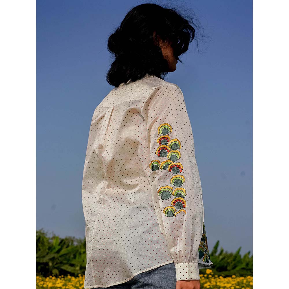 Label Earthen Embroidery Detailing Chanderi Silk Shirt