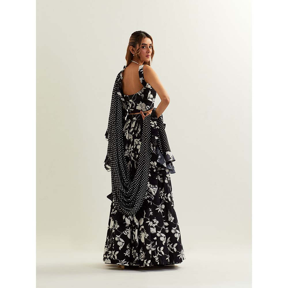 Label Earthen Black Mimosa Skirt with Blouse and Dupatta (Set of 3)