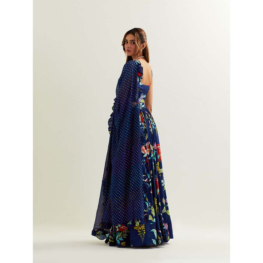 Label Earthen Blue Heza Skirt with Blouse and Dupatta (Set of 3)