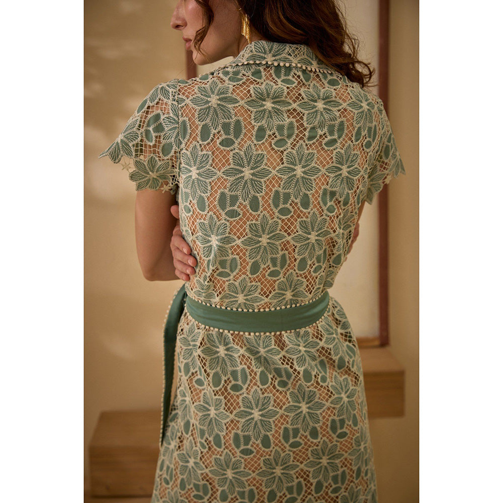 Label Deepika Nagpal Green Peace Dress with Inner and Belt (Set of 3)