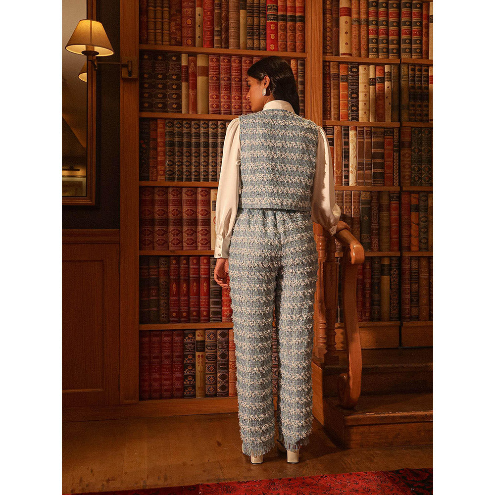 Label Deepika Nagpal Blue Embroidered Emma Shirt with Pant and Vest Coat (Set of 3)