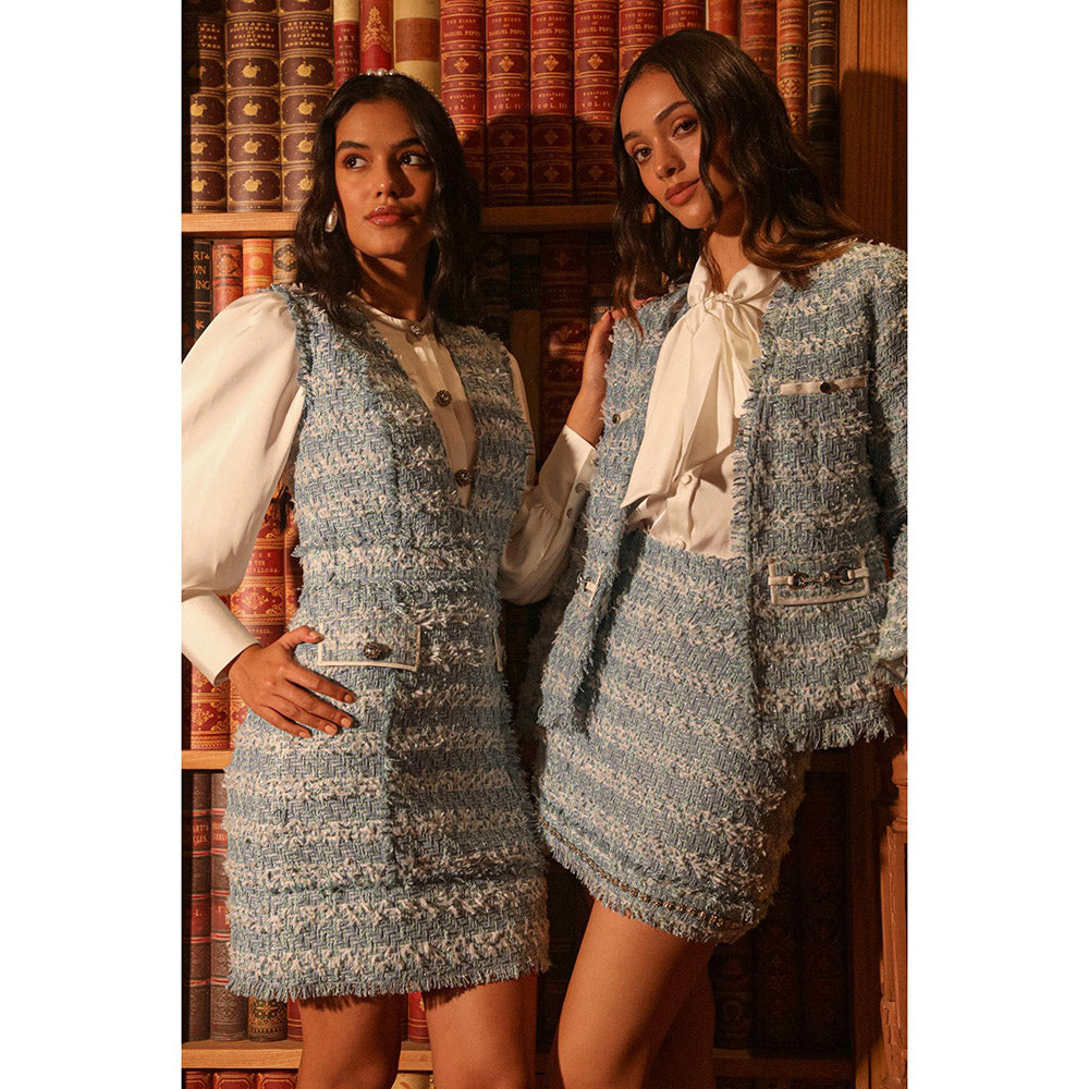 Label Deepika Nagpal Blue Embroidered Shelly Mini Dress with Shirt (Set of 2)