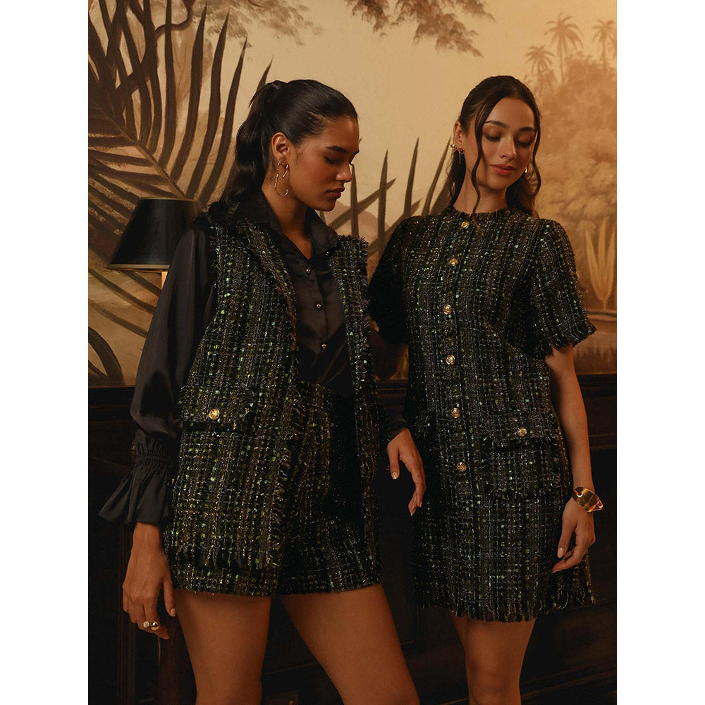 Label Deepika Nagpal Green Embroidered Utopia Mini Dress