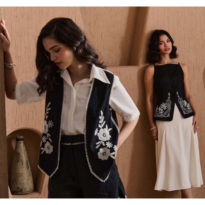 Label Deepika Nagpal Black Camille Shirt with Shorts and Jacket (Set of 3)