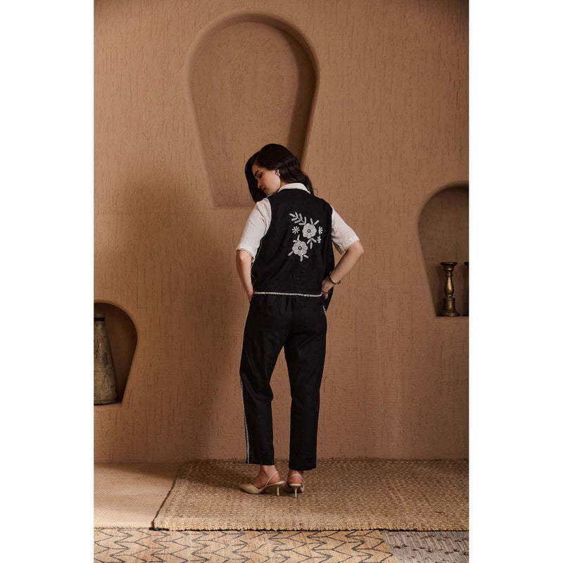 Label Deepika Nagpal Black Emiliana Shirt with Pant and Jacket (Set of 3)