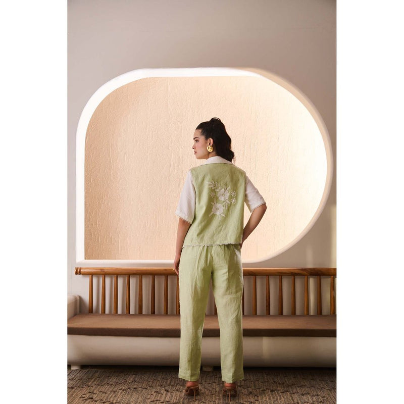 Label Deepika Nagpal Green Emiliana Shirt with Pant and Jacket (Set of 3)