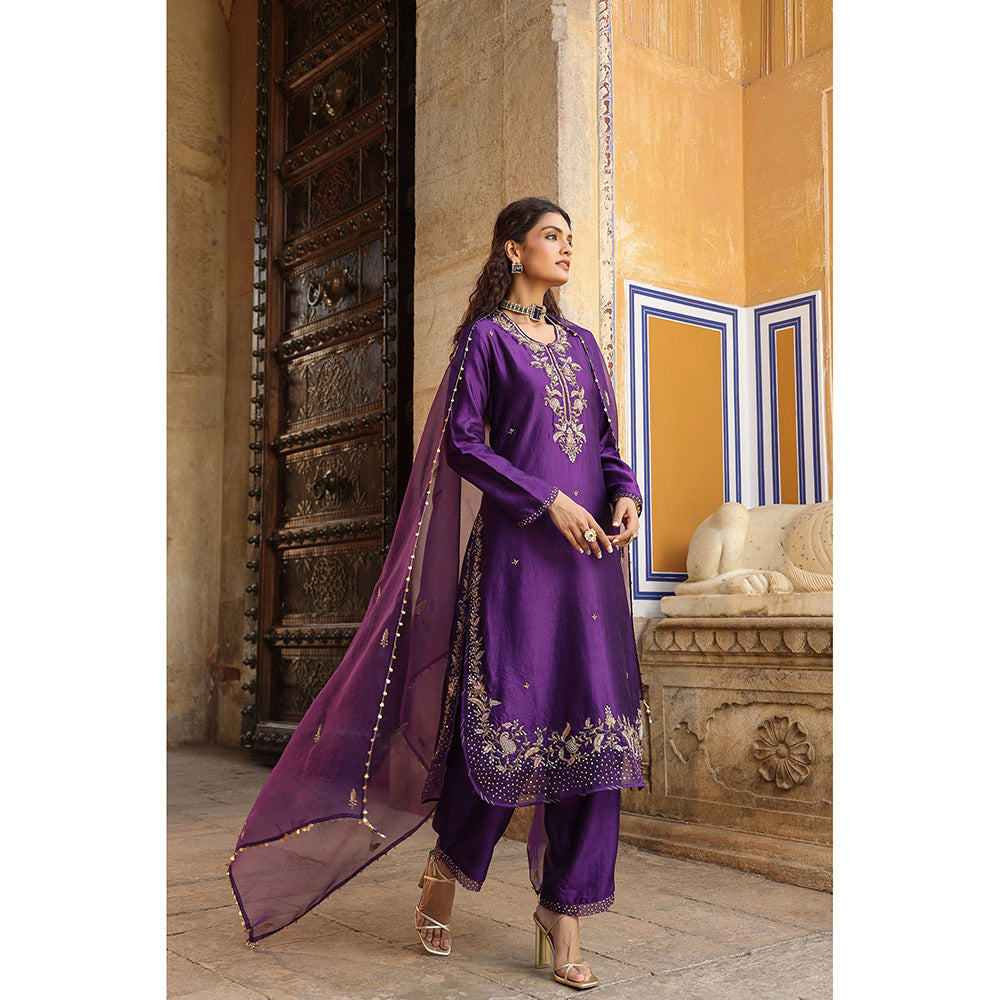 Label Niti Bothra Purple Riwayat Heavy Embroidered Kurta with Pant and Dupatta (Set of 3)