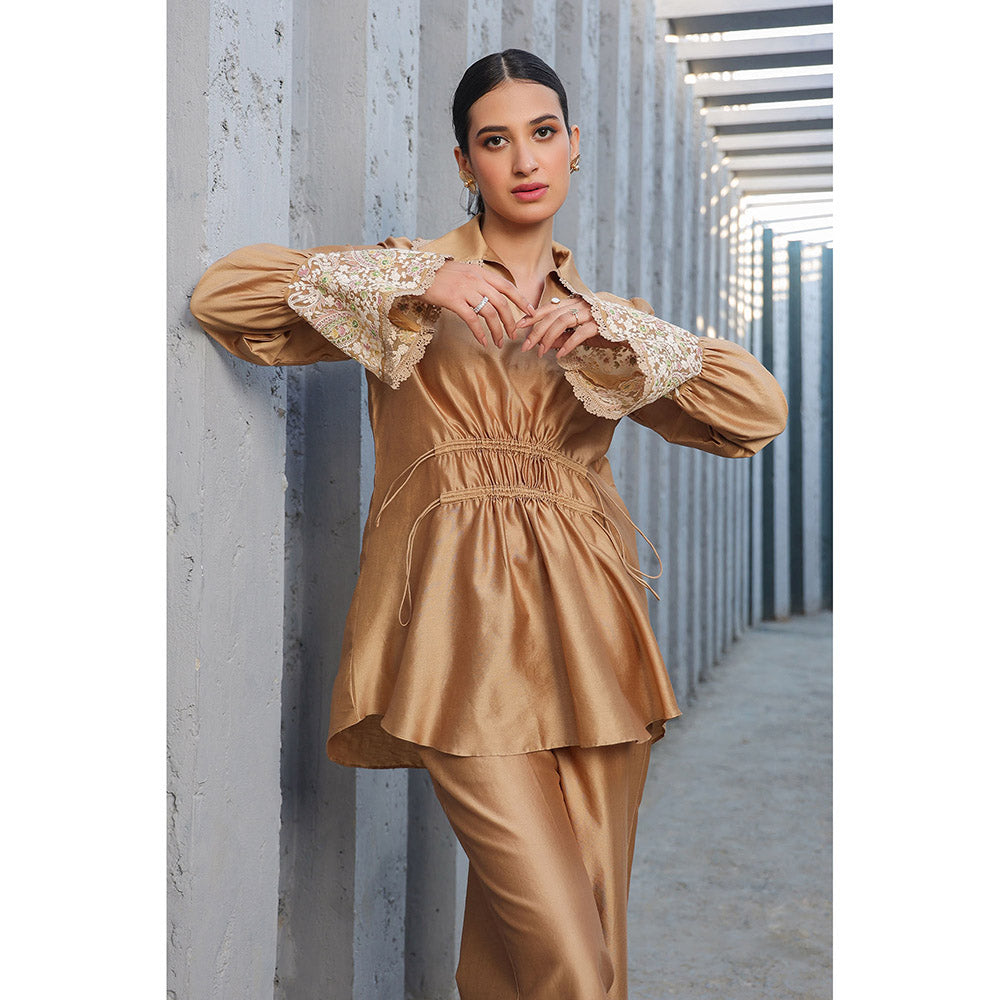 Label Niti Bothra Brown Dori Paisley Gathered Co-Ord (Set of 2)