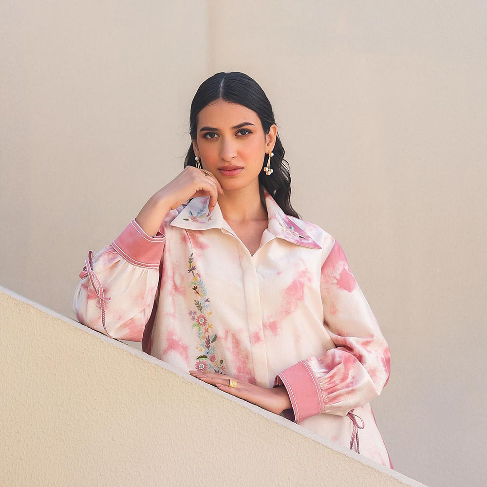 Label Niti Bothra Peach Floral Shibori Co-Ord (Set of 2)