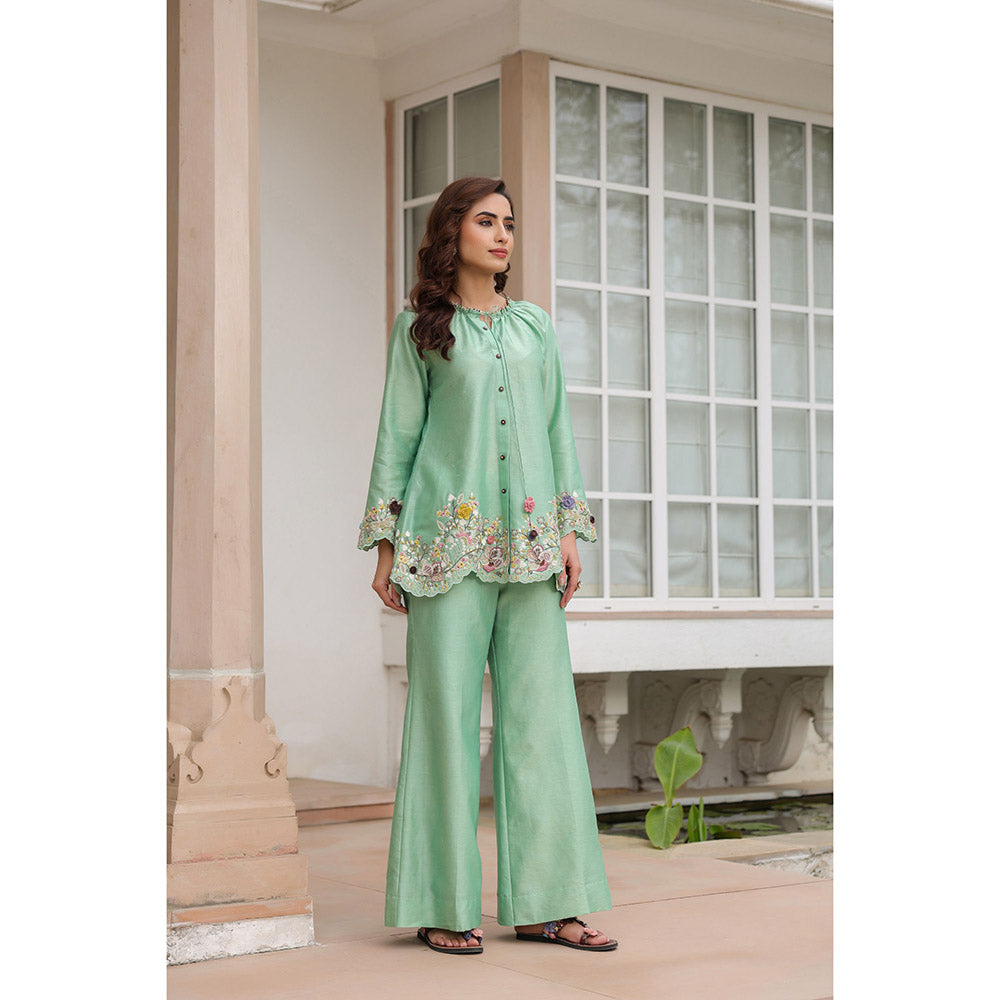 Label Niti Bothra Green Gulzar Scallop Embroidered Co-Ord (Set of 2)